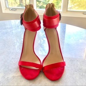 Red Zara Suede Buckle Heels Sandal Open Toe Shoes